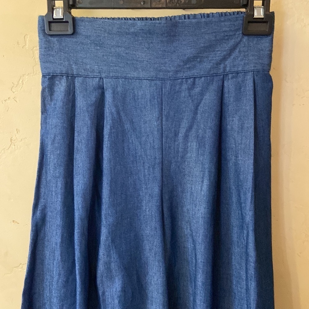 NWT Sz XS Brand Soft Chambray Denim Palazzo Pant Pleated Front Elastic Waist - Picture 4 of 7
